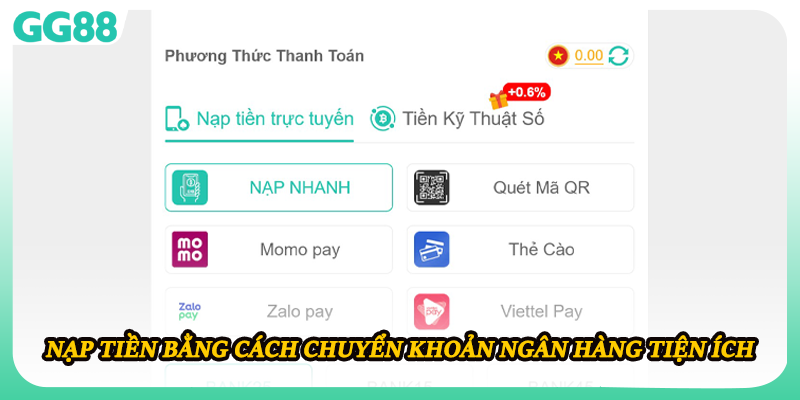 Nạp tiền bằng cách chuyển khoản ngân hàng tiện ích